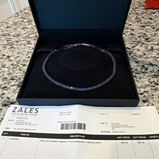 Zales 925 Sterling Silver Lab-Created Blue Sapphire Tennis Necklace Adjustable picture