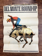 Vintage Del Monte Round-Up Collectible Bucking Bronco Western Poster **READ** picture