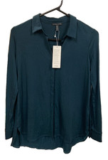 Eileen Fisher Petite PP Black Tencel Lyocell Stretch Long Button Top NWT picture