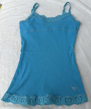 Justice Girls Blue Camisole Tank Top W small Lace Trim, Sz10 picture