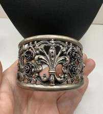 Vintage PERUZZI Sterling Silver Fleur de Lis Heavy 6” Cuff Bracelet 52.1 Gr  picture