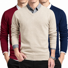 Men's Long Sleeve V Neck Sweater Casual Knitwear Classic Spring Winter Pullover picture
