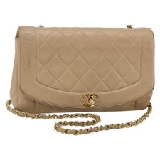 CHANEL Matelasse Chain Shoulder Bag Lamb Skin Beige Gold CC Auth 179717A picture