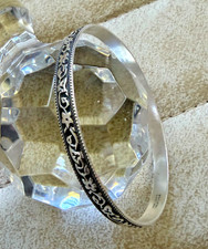 Vintage Danecraft Sterling Silver Floral Bangle Bracelet Etched Flower 2.5” 8” picture