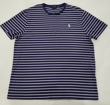 Polo Ralph Lauren Custom Slim Fit Blue/White Striped Logo Crew T-Shirt M picture
