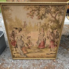 this framed vintage French-style pastoral tapestry 20th Century Collectible picture
