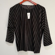 J. Jill Weathervane Black Silver Metallic Stripe Velvet Top 3/4 Sleeve Small NWT picture