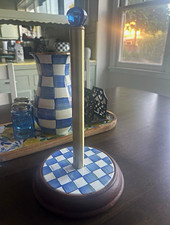 MacKenzie-Childs Freestanding Paper Towel Holder Weighted Base Blue Checkered picture