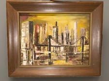 Vintage 1975 Alf Madsen Original Oil Painting MCM Danish Modern Cityscape Framed picture