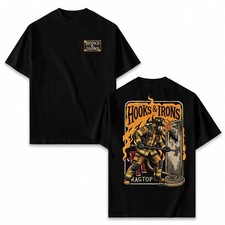 Ragtop Hooks & Irons Firefighter Double Sided Vintage Fireman Graphic T-Shirt picture