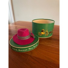 Vintage Dobbs Fifth Avenue New York Miniature Magenta Hat and Green Hat Box picture