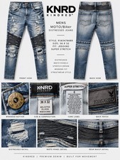 KNRD Kindred Mens Jeans 36x32 Distressed Moto Biker Ribbed Stretch Denim Y2K picture