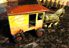 Old Vintage Marx Tin Lithograph Windup Toy Town Dairy Wagon 10