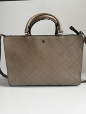 Tory Burch Robinson Crosshatch Large Zip Tote Satchel In French Gray  EUC picture