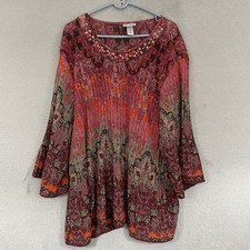 Catherines Maggie Barnes Blouse Womens 4X 30/32W Multicolor Floral 3/4 Sleeve picture
