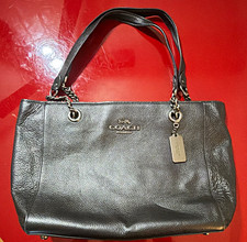 Coach Women's Black Tote Shoulder Bag Chain Strap Silver Hardware Inner Pockets picture