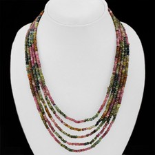 SUPERB 313.00 CTS NATURAL 5 LINE WATERMELON TOURMALINE BEADS NECKLACE (DG) picture