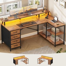 L Shaped Desk with 4 Drawers &Storage Shelves, Corner Computer Desk w/LED Lights picture