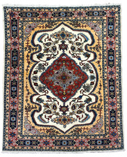 Vintage Ardebil 5x7 Tribal Hand Knotted Wool Oriental Area Rug Ivory Blue Decor picture