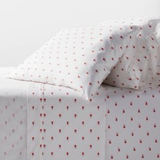 Threshold King Performance Sheet Set 400 TC Cotton White Red Pink Dash NIP picture