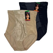 Maidenform Brief Shaper Beige Black Hi Waist Hi Cut Ultra Firm Tummy Toner 83061 picture