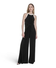 Vince Camuto Halter Twist-Front Wide-Leg Jumpsuit Women's M Black Zip Closure picture