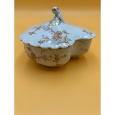 Antique Haviland Limoges Butter Bowl Dish Trinket Candy Sepia Floral Gold  *3PC* picture