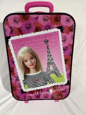 Vintage 2001 Barbie Pink/Black Floral Suitcase w/ Wheels & Retractable Handle  picture