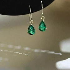 1.87 Ct Pear Cut Emerald Earrings Wedding Earrings 14k Solid White Gold picture