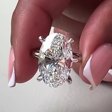 6.40Ct Oval Cut Moissanite Solitaire Engagement Ring In 14K White Gold Plated picture