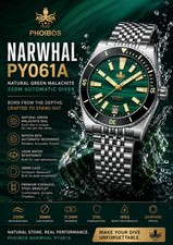 PHOIBOS Narwhal PY061A – Natural Green Malachite – 200M Automatic Diver picture