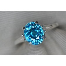 Certified 5.59ct Blue Zircon Ring Sterling Silver Solitaire Real Genuine BZ105 picture