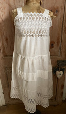 Antique 1930s French Chemise Handmade Cotton Broderie Anglaise Drop Waist Sz M picture
