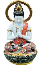 Vintage Japanese Kutani Guanyin Kannon Goddess of Mercy Porcelain Statue 10.5” picture