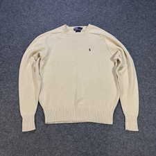 Polo Ralph Lauren Crewneck Knit Pullover Sweater Size Large Cream Vintage picture