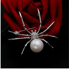 Vintage Rhinestone Spider Brooch Silver Pearl Pin Insect Bug Jewelry Summer Gift picture