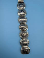 Vintage Thai Silver Siam Niello Enamel Panel Bracelet 7.25