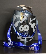 EUC Sea World San Diego 60th Anniversary Chrome Dolphin Souvenir Popcorn Bucket picture