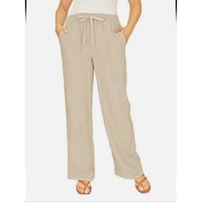 Briggs Linen blend Beige Wide-Leg Drawstring Pants picture