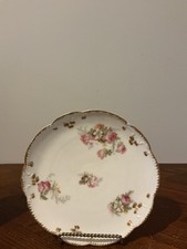 antique Limoges porcelain floral plate with hand-painted pink and yellow roses picture