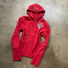 Vintage 2000s BCBG Bcgbtmaxazria Full Zip Rhinestone Hoodie Red Size picture