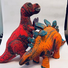 Vintage 1992 Applause Dinosaur Plush Pair T-Rex Stegosaurus Determined Prod picture