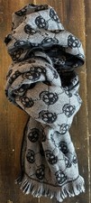 Alexander McQueen Reversible Skull Knit Wool Fringe Scarf Black/Gray picture
