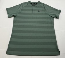 Nike Shirt Mens Large Green Zonal Cooling Blade Collar Golf Polo Stripe Mesh picture