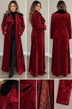 VTG 60s Alexandre Red Crushed Velvet Maxi Coat Milium England Mens (unisex) XS/S picture