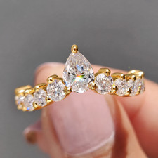 IGI 2.10CT Pear-Cut E/VS Lab Grown Diamond Engagement Crown Band 14KYelllow Gold picture