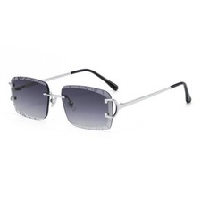 Men's Rimless Luxury Hip Hop Purple Tint Silver Frame Rectangle Sunglasses picture