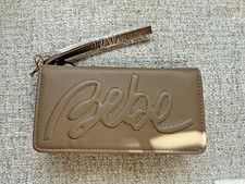 Bebe Taupe Logo Trifold Wristlet Wallet Vegan Faux Leather NWT picture
