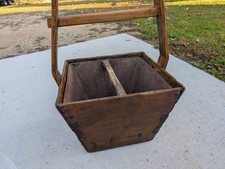 WI Barn Primitive Antique Large Wood Box Pail Bucket Basket w/Insert Grain Farm picture