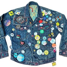%Vintage Major Damage Jean Jacket Embroidered Buttons Y2K 80s 90s Men Large picture